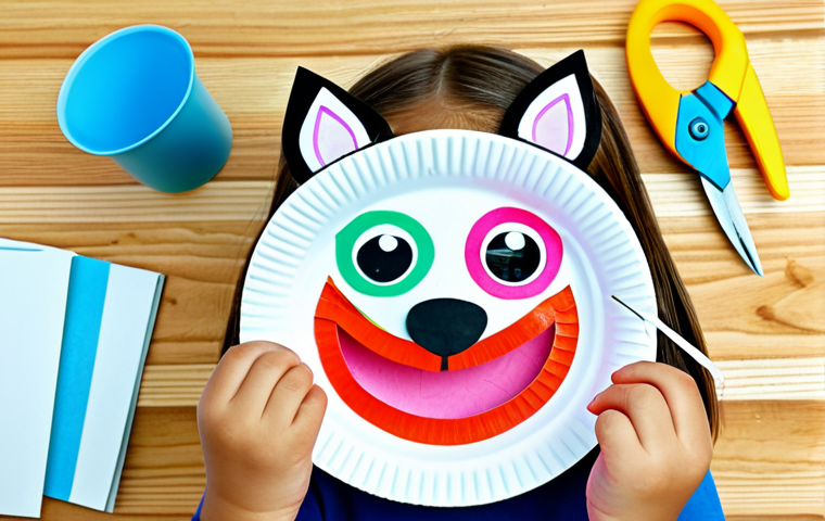 **

A happy child, fully clothed in modest clothing, making a paper plate animal mask with colorful paper and safe scissors at a bright table, family-friendly, perfect anatomy, appropriate content, safe for work.

**