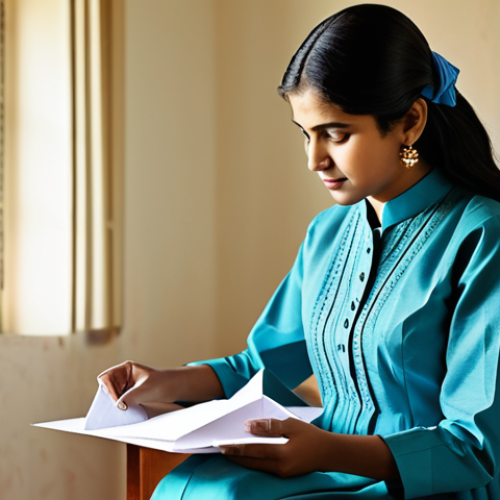 Home 13 **
"A young woman, fully clothed in a modest salwar kameez, carefully folding origami paper in a bright, sunlit room, appropriate attire, safe for work, perfect anatomy, natural proportions, professional, family-friendly. Focus on the intricate folds of the paper, showcasing the delicate nature of origami."
**
