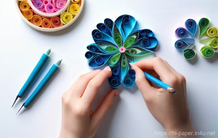 종이공예 기초부터 배우기 - **Prompt 1: Quilling Artist at Work**
A serene, close-up shot of a young adult (female, approxim...