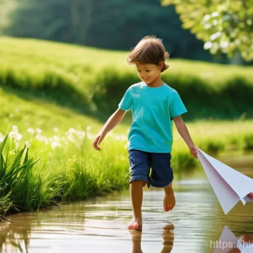 종이로 만든 게임 소품 - Childhood Paper Play Outdoors**
"A vibrant and joyful scene featuring three children, aged approxima...