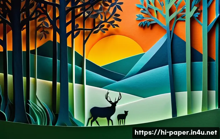 종이 아트에서의 색채 사용 - **Prompt 1: Emotional Landscape in Paper Art**
    "A meticulously crafted paper art landscape depic...