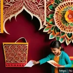 종이벽화 그리기 - A vibrant wall decorated with colorful paper cutting art featuring intricate floral and geometric sh...