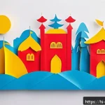 종이 작품을 위한 디자인 팁 - A vibrant and colorful paper craft project designed for children, featuring bright and lively colors...