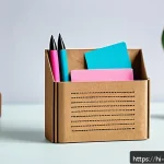 종이로 만든 카드 보관함 - A stylish, eco-friendly paper card holder on a neat office desk, made from kraft paper and cardboard...
